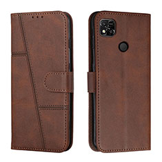 Leather Case Stands Flip Cover Holder Y01X for Xiaomi Redmi 9 India Brown
