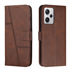 Leather Case Stands Flip Cover Holder Y01X for Xiaomi Redmi Note 12 Pro 5G Brown