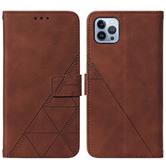 Leather Case Stands Flip Cover Holder Y02B for Apple iPhone 14 Pro Max Brown