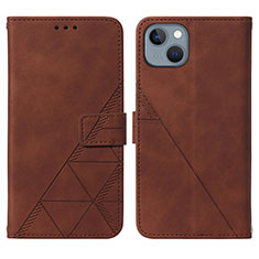Leather Case Stands Flip Cover Holder Y02B for Apple iPhone 15 Brown