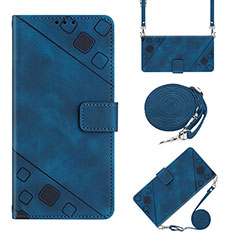 Leather Case Stands Flip Cover Holder Y02B for Huawei Honor X7 Blue