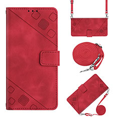 Leather Case Stands Flip Cover Holder Y02B for Motorola Moto E32 Red