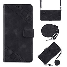 Leather Case Stands Flip Cover Holder Y02B for Motorola Moto E32s Black