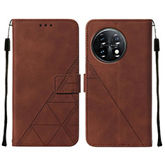 Leather Case Stands Flip Cover Holder Y02B for OnePlus 11 5G Brown