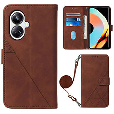 Leather Case Stands Flip Cover Holder Y02B for Realme 10 Pro+ Plus 5G Brown