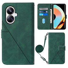 Leather Case Stands Flip Cover Holder Y02B for Realme 10 Pro+ Plus 5G Green