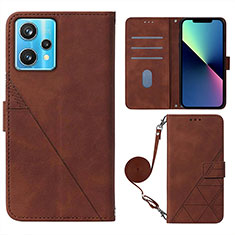 Leather Case Stands Flip Cover Holder Y02B for Realme 9 Pro+ Plus 5G Brown