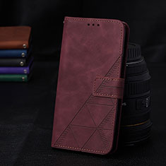 Leather Case Stands Flip Cover Holder Y02B for Samsung Galaxy A72 5G Red Wine