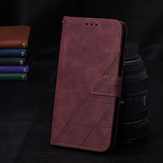 Leather Case Stands Flip Cover Holder Y02B for Samsung Galaxy F12 Red Wine