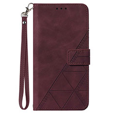 Leather Case Stands Flip Cover Holder Y02B for Samsung Galaxy M53 5G Red Wine