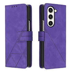 Leather Case Stands Flip Cover Holder Y02B for Samsung Galaxy Z Fold5 5G Purple