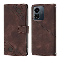Leather Case Stands Flip Cover Holder Y02B for Vivo Y77e 5G Brown