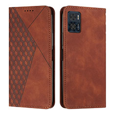 Leather Case Stands Flip Cover Holder Y02X for Motorola Moto E22 Brown