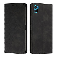 Leather Case Stands Flip Cover Holder Y02X for Motorola Moto E22S Black