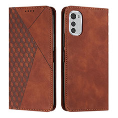 Leather Case Stands Flip Cover Holder Y02X for Motorola Moto E32 Brown