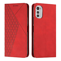 Leather Case Stands Flip Cover Holder Y02X for Motorola Moto E32 Red