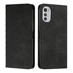 Leather Case Stands Flip Cover Holder Y02X for Motorola Moto E32s Black