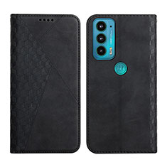 Leather Case Stands Flip Cover Holder Y02X for Motorola Moto Edge 20 5G Black