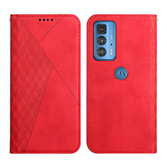 Leather Case Stands Flip Cover Holder Y02X for Motorola Moto Edge 20 Pro 5G Red