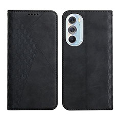 Leather Case Stands Flip Cover Holder Y02X for Motorola Moto Edge 30 Pro 5G Black