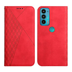 Leather Case Stands Flip Cover Holder Y02X for Motorola Moto Edge Lite 5G Red