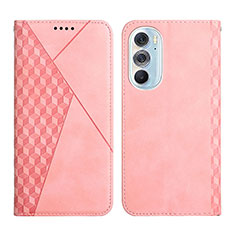 Leather Case Stands Flip Cover Holder Y02X for Motorola Moto Edge Plus (2022) 5G Rose Gold