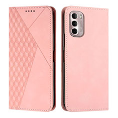 Leather Case Stands Flip Cover Holder Y02X for Motorola Moto G Stylus (2022) 4G Rose Gold