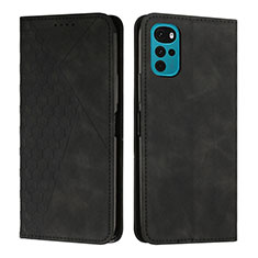 Leather Case Stands Flip Cover Holder Y02X for Motorola Moto G22 Black