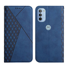 Leather Case Stands Flip Cover Holder Y02X for Motorola Moto G31 Blue