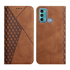 Leather Case Stands Flip Cover Holder Y02X for Motorola Moto G60 Brown