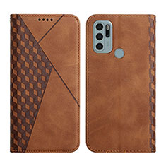 Leather Case Stands Flip Cover Holder Y02X for Motorola Moto G60s Brown