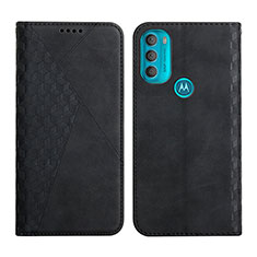 Leather Case Stands Flip Cover Holder Y02X for Motorola Moto G71 5G Black