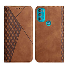 Leather Case Stands Flip Cover Holder Y02X for Motorola Moto G71 5G Brown