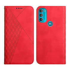 Leather Case Stands Flip Cover Holder Y02X for Motorola Moto G71 5G Red