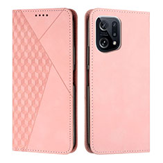 Leather Case Stands Flip Cover Holder Y02X for Oppo Find X5 5G Rose Gold