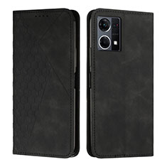 Leather Case Stands Flip Cover Holder Y02X for Oppo Reno7 4G Black