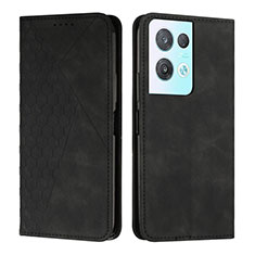 Leather Case Stands Flip Cover Holder Y02X for Oppo Reno8 Pro 5G Black