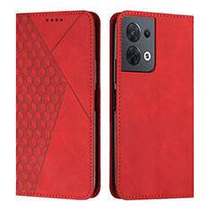 Leather Case Stands Flip Cover Holder Y02X for Oppo Reno9 5G Red