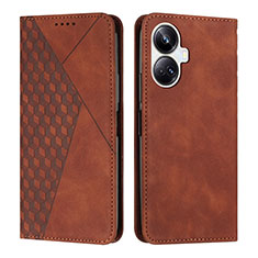Leather Case Stands Flip Cover Holder Y02X for Realme 10 Pro+ Plus 5G Brown