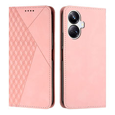 Leather Case Stands Flip Cover Holder Y02X for Realme 10 Pro+ Plus 5G Rose Gold