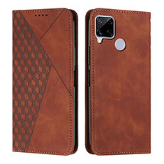 Leather Case Stands Flip Cover Holder Y02X for Realme 7i RMX2193 Brown