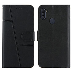 Leather Case Stands Flip Cover Holder Y02X for Samsung Galaxy A11 Black