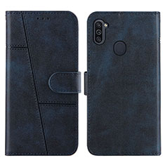 Leather Case Stands Flip Cover Holder Y02X for Samsung Galaxy A11 Blue