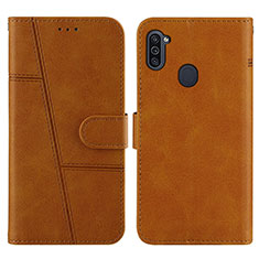 Leather Case Stands Flip Cover Holder Y02X for Samsung Galaxy A11 Light Brown
