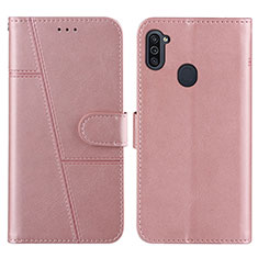 Leather Case Stands Flip Cover Holder Y02X for Samsung Galaxy A11 Rose Gold
