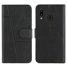 Leather Case Stands Flip Cover Holder Y02X for Samsung Galaxy A20 Black