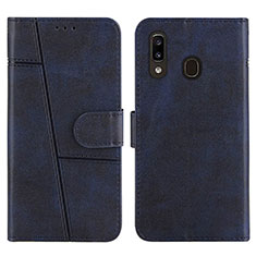 Leather Case Stands Flip Cover Holder Y02X for Samsung Galaxy A20 Blue