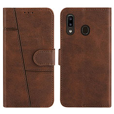 Leather Case Stands Flip Cover Holder Y02X for Samsung Galaxy A20 Brown