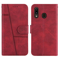 Leather Case Stands Flip Cover Holder Y02X for Samsung Galaxy A20 Red