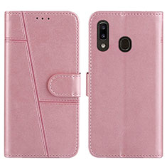 Leather Case Stands Flip Cover Holder Y02X for Samsung Galaxy A20 Rose Gold